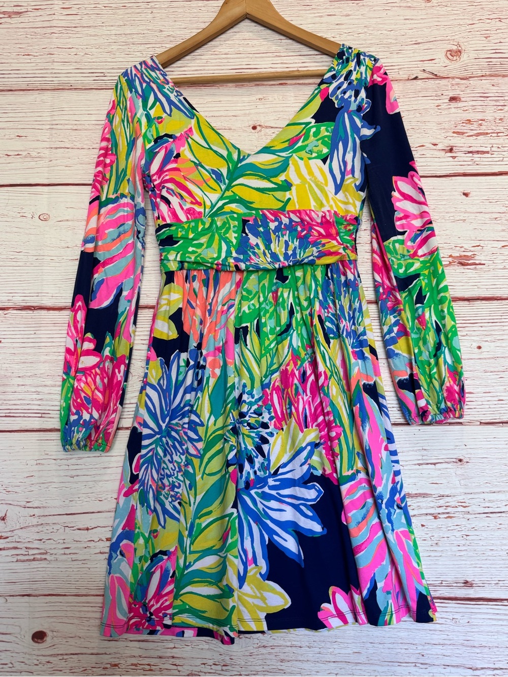 Lilly Pulitzer Fleur Dress in Resort Navy Travelers Palm Sz S - Picture 9 of 9